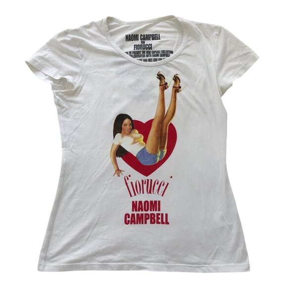 Fiorucci Top Womens Large White Naomi Campbell Heart T-Shirt NWT - Picture 1 of 1